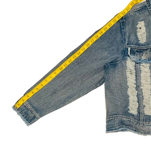 ASHLEY STEWART Jean Jacket Sz 14 / 16 Distressed Destroyed Boho Festival Grunge - Picture 5 of 7